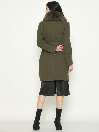 Madame Faux Fur Shawl Collar Long Coat with Belt