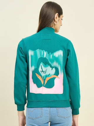 Madame Teal Blue Cotton Blend Sweatshirt