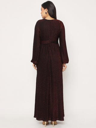 Madame Cinched Waist Fit and Flare Maroon Maxi Dress