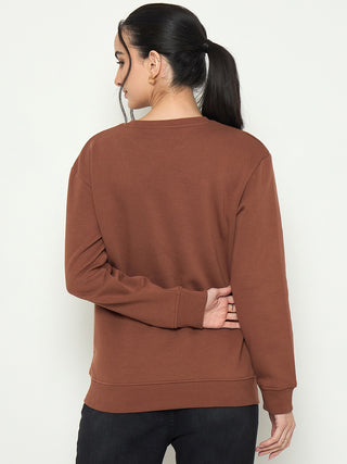 Madame Crew Neck Printed Brown Sweatshirt
