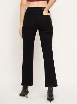 Madame Front Slit High-Rise Straight Black Jeans