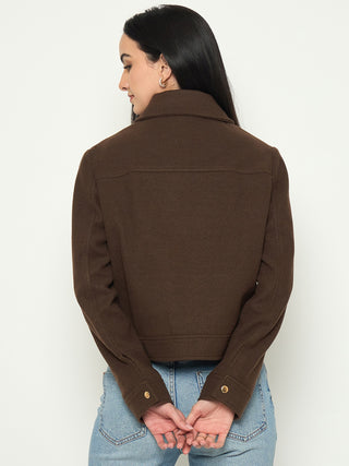 Madame Wrap Style Belted Brown Coat