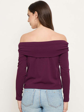 Madame Wine Red Ruched Off Shoulder Top