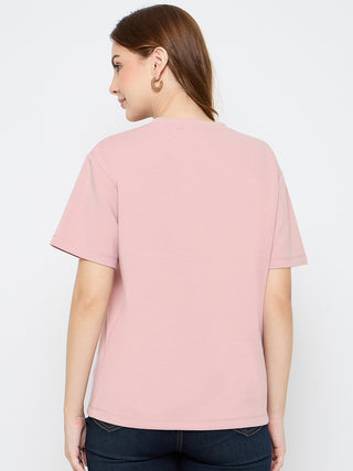 Madame Graphic Print Cotton Blend Pink T-shirt