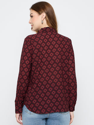 Madame Geometric Print Wine Red Shirt