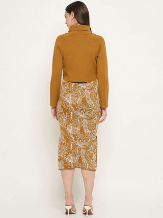 Madame Floral Print Dress and Wrap Sweater Mustard Yellow Co-ord Set