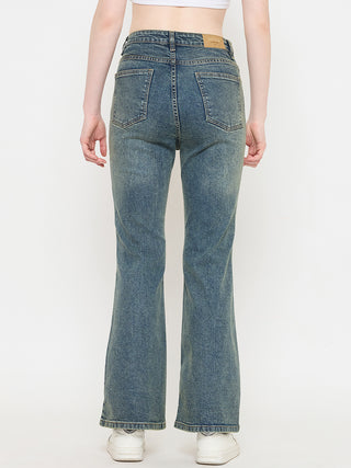 Madame Double Wash Tinted Green Straight Fit Jeans