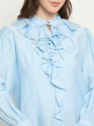 Madame Double Breasted Blue Tencel Blend Top