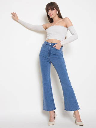 Madame Cotton Blend Flared Fit Mid Blue Jeans