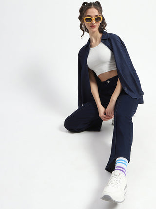 Madame Cotton Blend Single Pleat Wide Leg Dark Blue Jeans