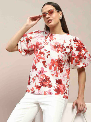 Madame Floral Print Red Cotton Top