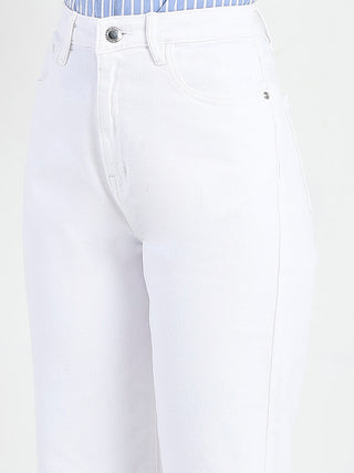 Madame Stone Wash Wide Leg White Jeans