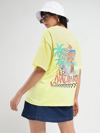 Madame Graphic Print Detailed Yellow Cotton T-shirt