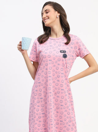 mSECRET Pink Smiley Print Cotton Nightdress
