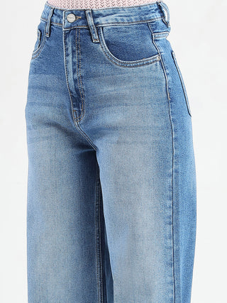 Madame Stone Wash Wide Leg Light Blue Cotton Blend Jeans