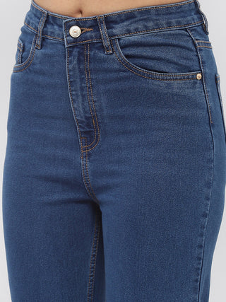 Madame Solid Mid Blue Wide Leg Jeans