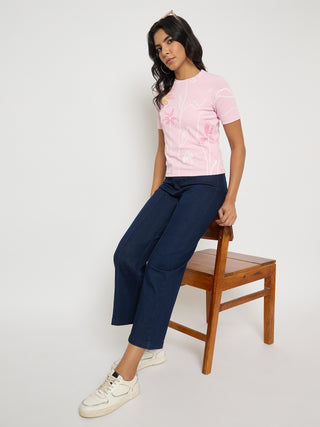 Madame Stone Wash Cotton Blend Dark Blue Flared Jeans