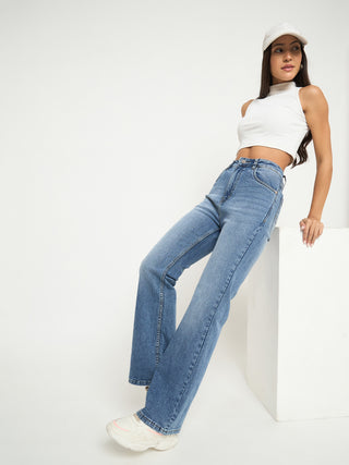 Madame Whiskered Stone Wash Light Blue Jeans
