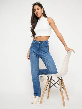 Madame Acid Wash Mid Blue Straight Cotton Blend Jeans