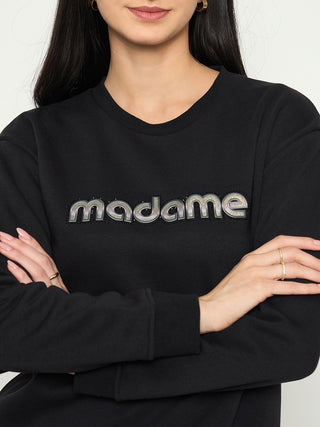 Madame Mock Neck Printed Black Sweatshirt