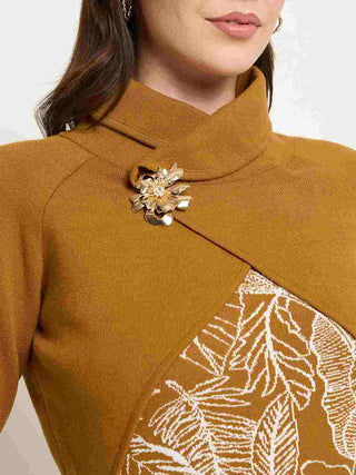 Madame Floral Print Dress and Wrap Sweater Mustard Yellow Co-ord Set