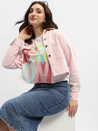 Madame Solid Pink Denim Jacket