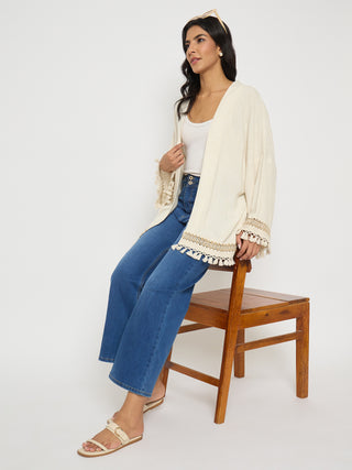 Madame Double Waisted Whiskered Wide Leg Mid Blue Jeans