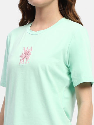 Madame Embroidered Mint Green Regular T-Shirt