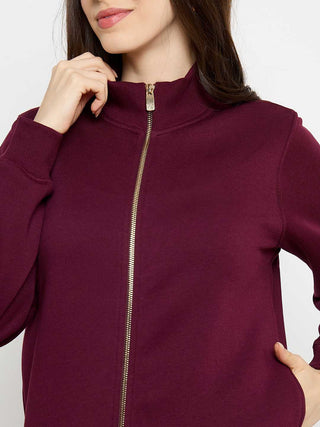 Madame Cotton Blend Zip Up Plum Sweatshirt