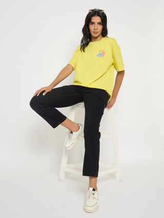 Madame Multi Pocketed Black Straight Cotton Denim Cargo