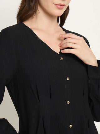 Madame Rayon Blend Black V-Neck Top