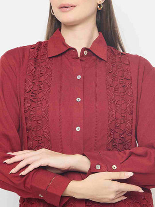 Madame Lace Detailed Rayon Blend Rosewood Shirt