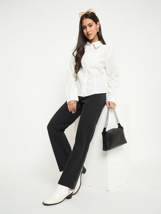 Madame Ripped Hem Wide Leg Charcoal Black Jeans