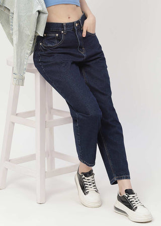 Madame Low Rise Dark Blue Mom Fit Jeans