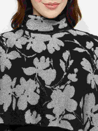 Madame Floral Print Sweater and Solid Dress Black Knitted Co-ord Set
