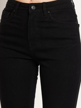 Madame Front Slit High-Rise Straight Black Jeans