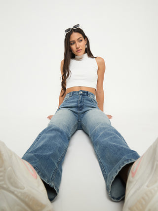 Madame Stone Wash Light Blue Cotton Blend Jeans