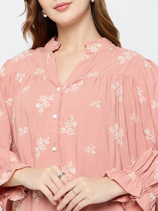 Madame Floral Print Cotton Blend Dusty Pink Top