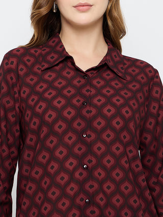 Madame Geometric Print Wine Red Shirt