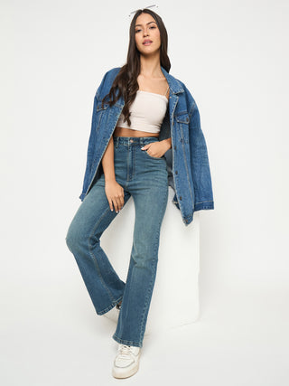 Madame Whiskered Stone Wash Mid Blue Jeans