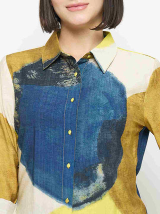 Madame Abstract Print Rayon Blend Beige Shirt