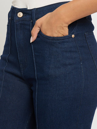 Madame Stone Wash Cotton Blend Dark Blue Flared Jeans