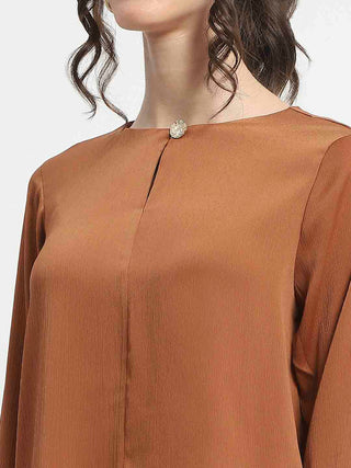 Madame Solid Golden Ruffle Sleeve Satin Top