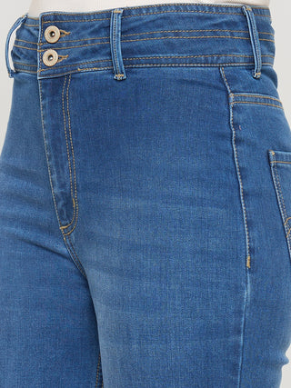 Madame Double Waisted Whiskered Wide Leg Mid Blue Jeans