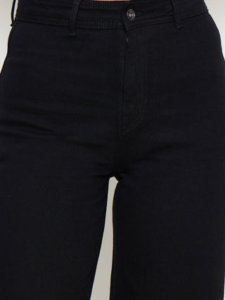 Madame Black Wide Leg Cotton Blend Denim