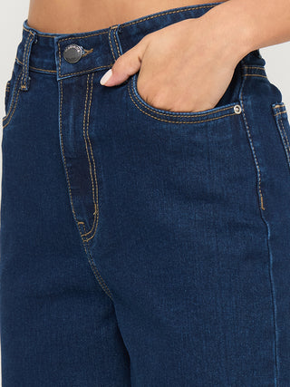 Madame Acid Wash Dark Blue Cotton Blend Straight Jeans