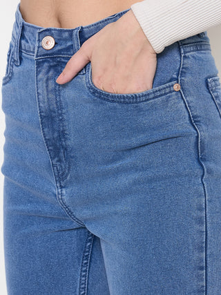 Madame Cotton Blend Flared Fit Mid Blue Jeans