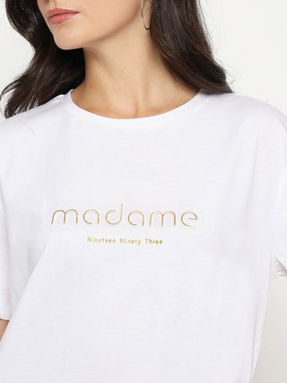 Madame Tyopgraphy Print White Cotton T-shirt
