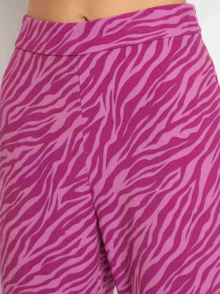 Madame Animal Print Zipped Top and Flared Bottom Pink Co-Ord Set