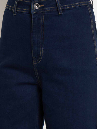 Madame Deep Blue Wide Leg Cotton Blend Denim